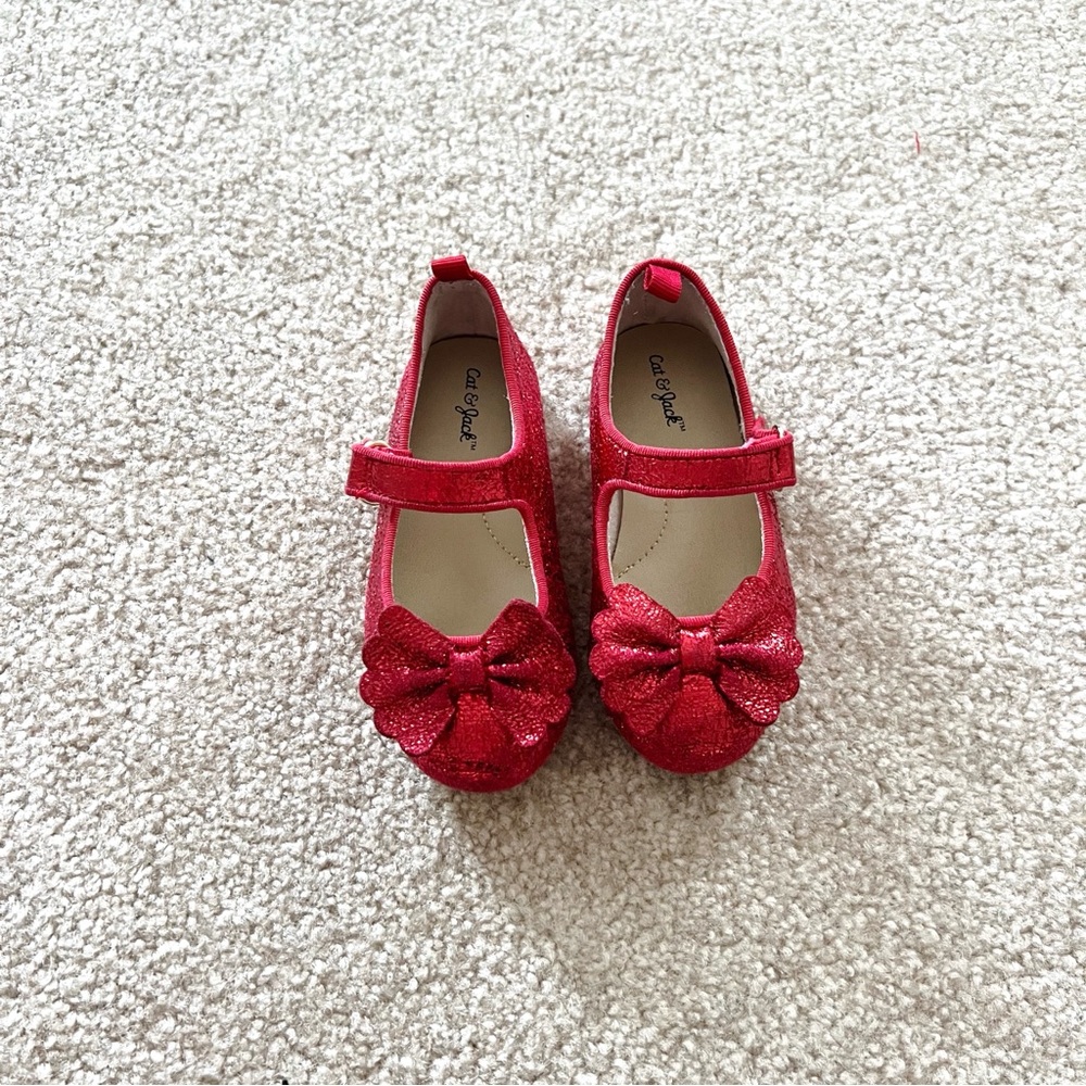 Toddler Girl’s Cat & Jack Red Sparkly Ballet Flats